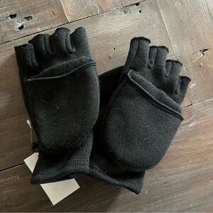 NEW Hawke and Co black gloves mittens XL fingerless fold over